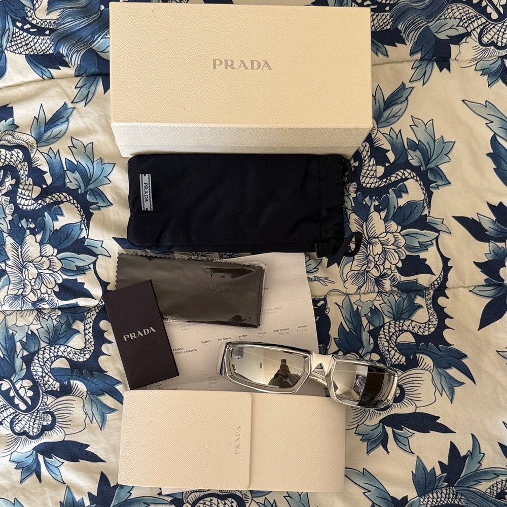 Prada Clear Frame Silver Mirror Rectangular Sungl… - image 6